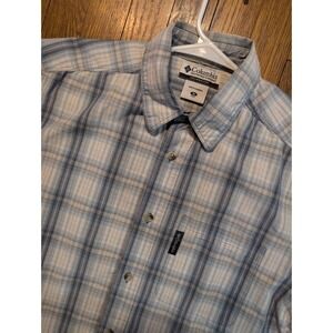 Columbia Mens Blue Plaid Short Sleeve Button Up Cotton Shirt AM7631 Size Medium